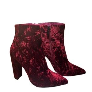 Jessica Simpson Burgundy Crushed Velvet Heeled Boots Size 6 Women’s